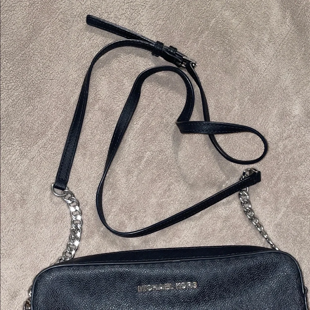 Michael Kors Black Square Pouch Canvas Logo Crossbody Bag Contemporary Classic